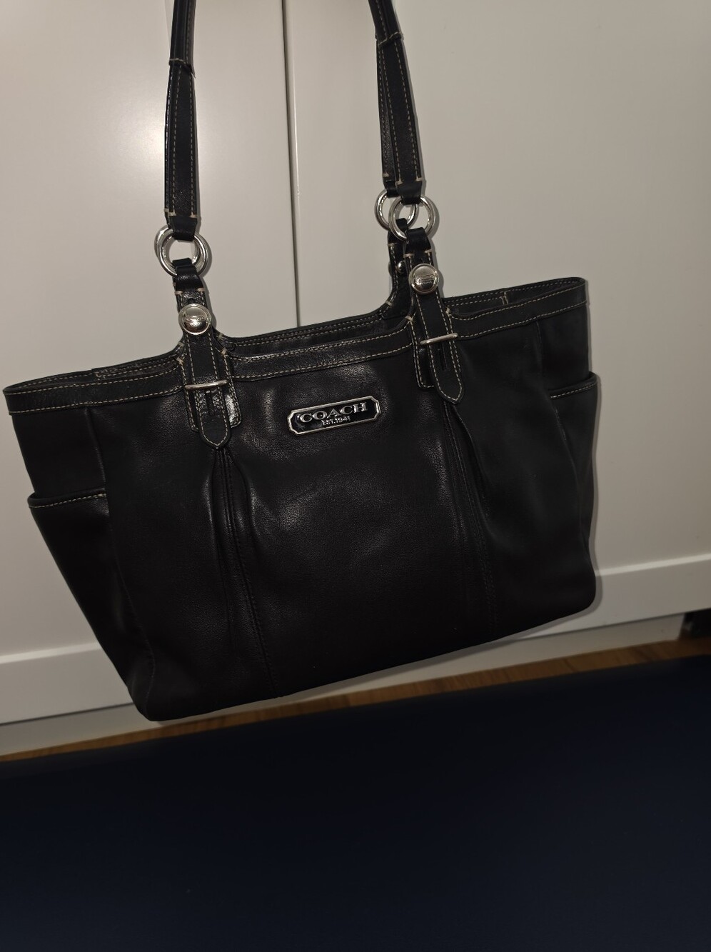 Coach Black Leather Shoulder Bag with Silver Hardware